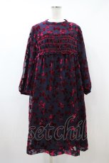 画像1: Jane Marple / Winter ribbonsスモッキングドレス Free ネイビー×ワインレッド H-26-09-28-016-JM-OP-KB-ZH (1)