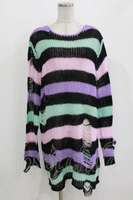 Preview of Pastel Punk Knit Sweater M 黒×ピンク×パープル×ミント