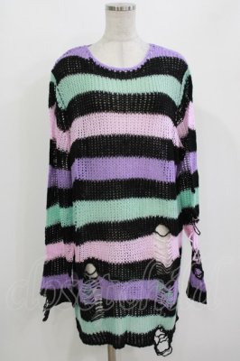 Preview of Pastel Punk Knit Sweater M 黒×ピンク×パープル×ミント