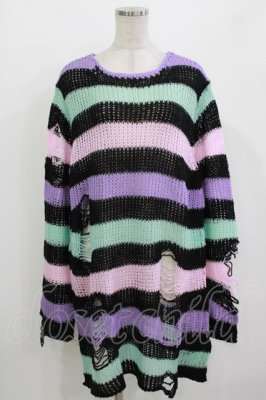 Preview of Pastel Punk Knit Sweater L 黒×ピンク×パープル×ミント