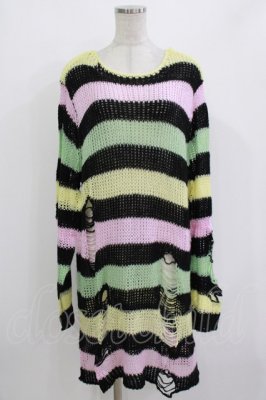 Preview of Liqorice Knit Sweater L 黒×ピンク×ミント×イエロー