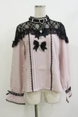 画像1: DearMyLove / ハートビジューリボンオフショル風レースブラウス L ピンク/ブラック H-26-09-29-1060-EL-BL-NS-ZH (1)