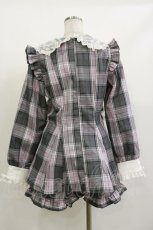 画像2: DearMyLove / レースリボン襟フリルウエストハートバックルセットアップ L グレー/ピンク H-26-09-29-1039-EL-OP-NS-ZH (2)