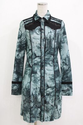 Preview of 総柄シャツワンピース  グレー
