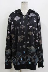 画像1: NieR Clothing / 総柄ZIPパーカー  黒 H-26-09-30-1022-PU-TO-KB-ZH (1)