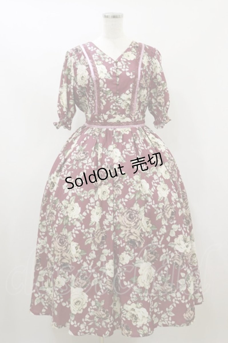 画像1: axes femme NOSTALGIE / 絵画風ローズ柄ワンピース F アカ系 H-26-09-30-2073-AX-OP-IG-ZH (1)