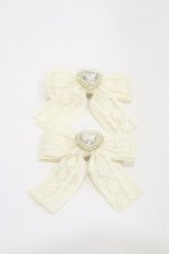 画像1: m petit by misako / ハートビジューリボンクリップ  アイボリー H-26-09-30-2004-LO-AC-YZ-ZH (1)