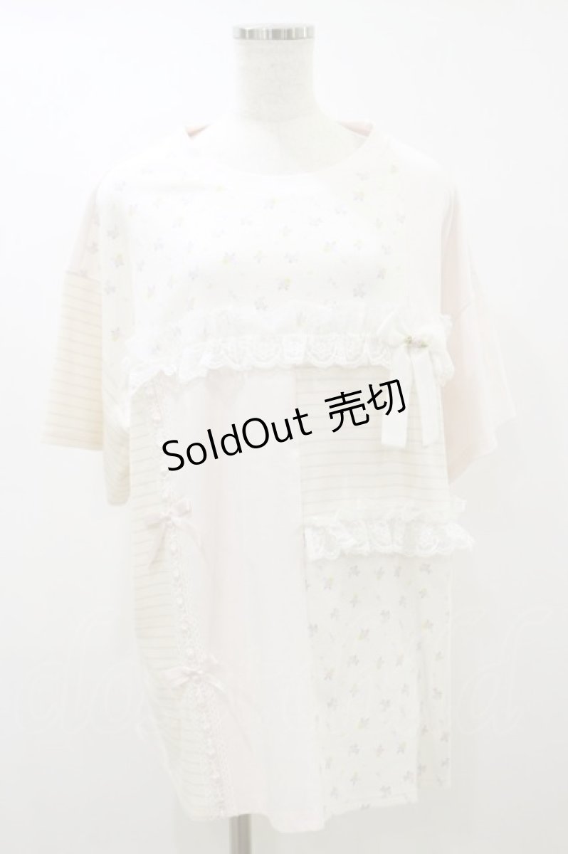 画像1: Lolime by mellfy memory / floral patchwork T-shirts Free ピンク H-26-09-30-2031-LO-TS-NS-ZH (1)
