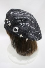 画像2: DimMoire / 魅了のロゴリベットベレー帽  黒×白 H-26-10-01-1034-0-AC-AK-ZH (2)