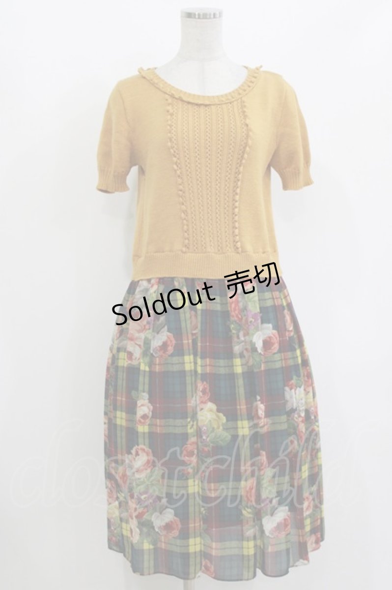 画像1: Jane Marple Dans Le Salon / ローズタータンのトロンプルイユワンピース  グリーン H-26-10-02-001-JM-OP-KB-ZH (1)