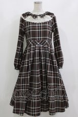 画像1: Melody BasKet / リボンとレースカラーのタータンチェックワンピース  ブラウン H-26-10-02-003-LO-OP-KB-ZH (1)