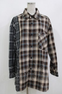 Preview of Furry bear docking check shirts  ベージュ×グレー