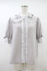 画像1: axes femme kawaii / プチリボン半袖ブラウス M グレー H-26-10-02-1052-AX-BL-NS-ZH (1)