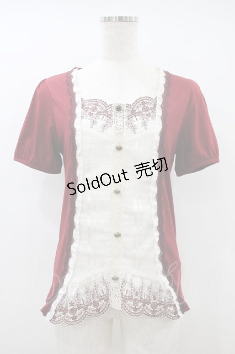 画像1: axes femme / 胸元レース重ね着風トップス M ワイン H-26-10-02-1060-AX-TO-NS-ZH (1)