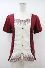 画像1: axes femme / 胸元レース重ね着風トップス M ワイン H-26-10-02-1060-AX-TO-NS-ZH (1)