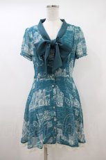 画像1: axes femme / アンティークptシフォンボウタイワンピース M ブルーグリーン H-26-10-02-1020-AX-OP-NS-ZH (1)