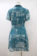 画像2: axes femme / アンティークptシフォンボウタイワンピース M ブルーグリーン H-26-10-02-1020-AX-OP-NS-ZH (2)
