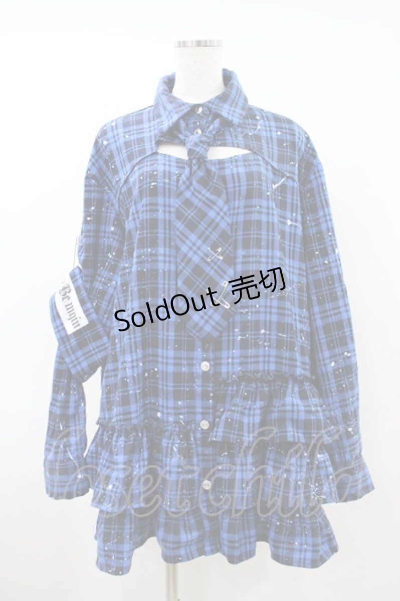 画像1: Ank Rouge / Bemqinブリーチチェックシャツワンピース M ブルー H-26-10-02-1025-CA-OP-NS-ZH (1)
