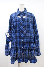 画像1: Ank Rouge / Bemqinブリーチチェックシャツワンピース M ブルー H-26-10-02-1025-CA-OP-NS-ZH (1)