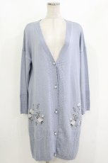 画像1: axes femme / バラ刺繍ロングニットカーデ M サックス H-26-10-03-027-AX-TO-SZ-ZH (1)