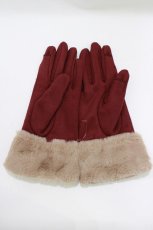 画像2: axes femme / 雪刺繍×パールファー手袋  ワイン H-26-10-03-074-AX-ZA-NS-ZH (2)
