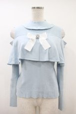 画像1: Lovely Tency / 眞白ありす/オフショルケープデザインニットプルオーバー M サックス H-26-10-04-043-LO-TO-NS-ZH (1)