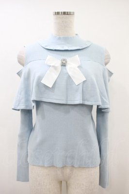 Preview of 眞白ありす/オフショルケープデザインニットプルオーバー M サックス