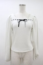画像1: evelyn / レースリボンリブトップス Free オフ H-26-10-04-048-LO-TO-YZ-ZH (1)