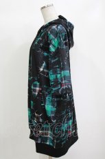 画像2: NieR Clothing / 総柄ZIP半袖パーカー  黒 H-26-10-04-1032-PU-TO-KB-ZH (2)
