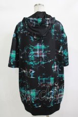 画像3: NieR Clothing / 総柄ZIP半袖パーカー  黒 H-26-10-04-1032-PU-TO-KB-ZH (3)
