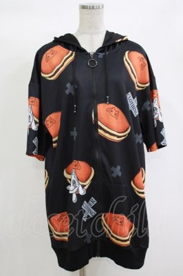 Preview of 総柄ZIP半袖パーカー  黒×どら焼き