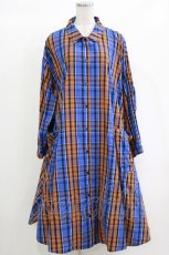 画像1: Candy Stripper / FLARE CHECK SHIRTワンピース  ブルー H-26-10-04-1008-PU-OP-KB-ZH (1)
