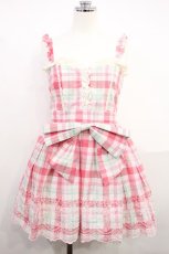 画像1: LIZ LISA / 裾刺繍チェックジャンパースカート 0 ピンク×ミント H-26-10-05-007-LO-OP-YZ-ZH (1)