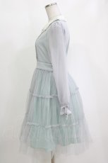 画像2: axes femme POETIQUE / シフォンチュール刺繍襟ワンピース M サックス H-26-10-05-1028-AX-TO-NS-ZH (2)