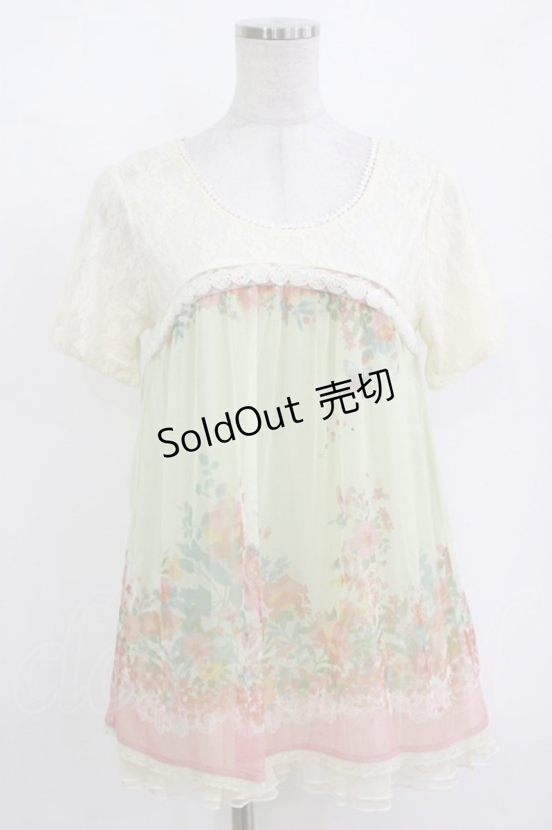 画像1: axes femme / 花柄レーストップス M 生成り/ミント H-26-10-05-1050-AX-TO-NS-ZH (1)