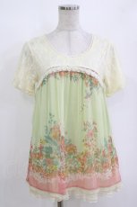 画像1: axes femme / 花柄レーストップス M 生成り/ミント H-26-10-05-1050-AX-TO-NS-ZH (1)