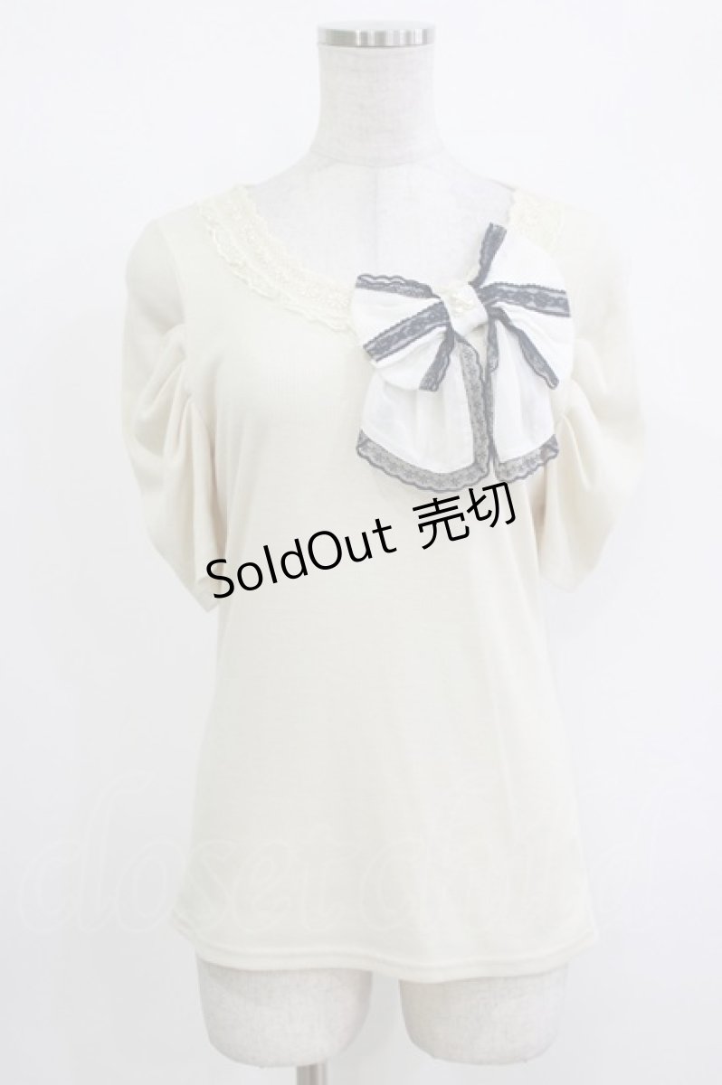 画像1: axes femme / シフォンリボン半袖トップス M 生成り H-26-10-05-1053-AX-TO-NS-ZH (1)