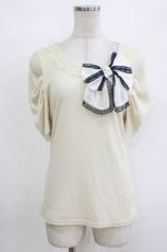 画像1: axes femme / シフォンリボン半袖トップス M 生成り H-26-10-05-1053-AX-TO-NS-ZH (1)