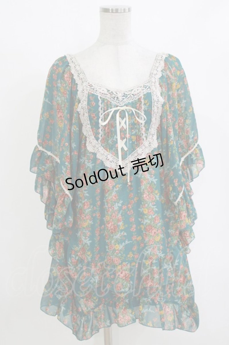 画像1: axes femme / 花柄シフォンチュニ M グリーン H-26-10-05-1061-AX-TO-NS-ZH (1)