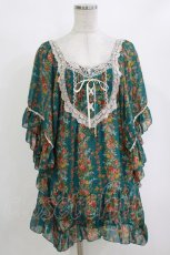 画像1: axes femme / 花柄シフォンチュニ M グリーン H-26-10-05-1061-AX-TO-NS-ZH (1)