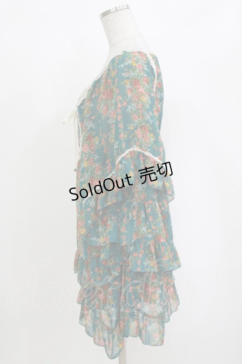 画像2: axes femme / 花柄シフォンチュニ M グリーン H-26-10-05-1061-AX-TO-NS-ZH (2)