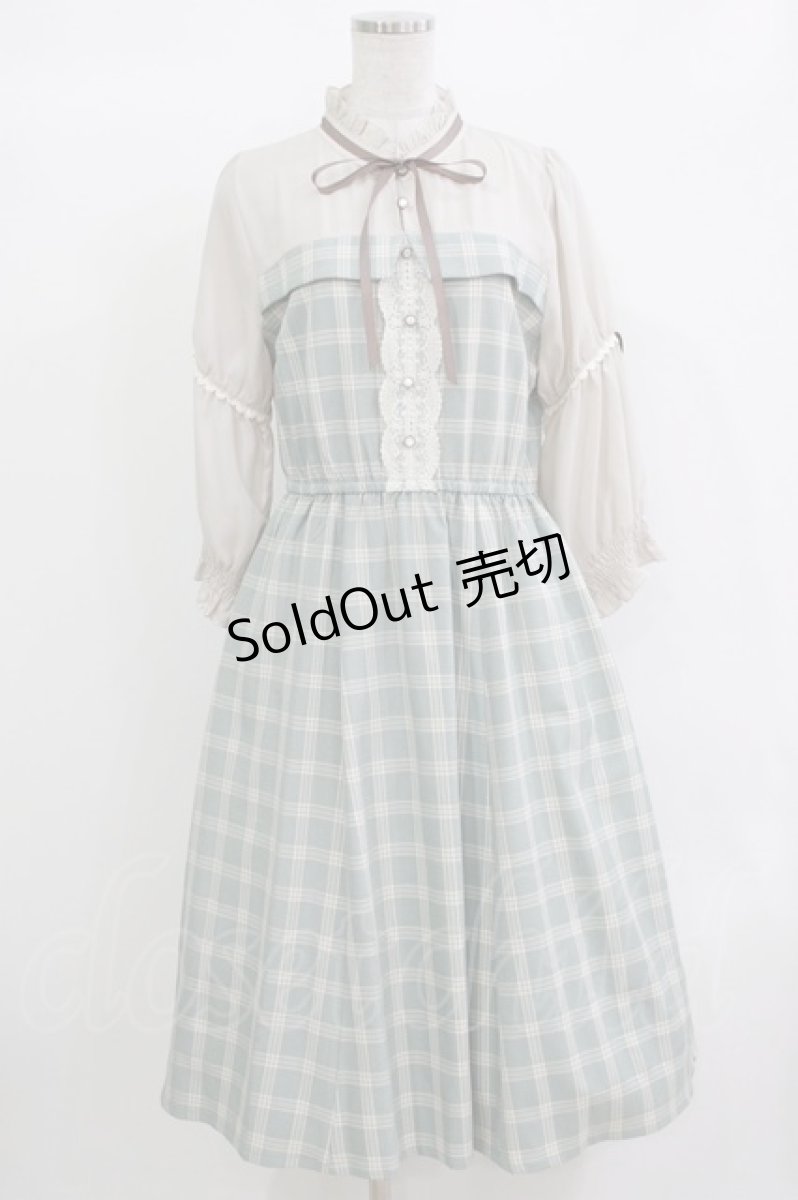 画像1: axes femme / チェック柄ドッキングワンピース M ミント H-26-10-05-1010-AX-OP-NS-ZH (1)