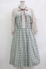 画像1: axes femme / チェック柄ドッキングワンピース M ミント H-26-10-05-1010-AX-OP-NS-ZH (1)