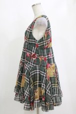 画像2: axes femme / チェック×大花柄ワンピース M グリーン H-26-10-05-1021-AX-OP-NS-ZH (2)