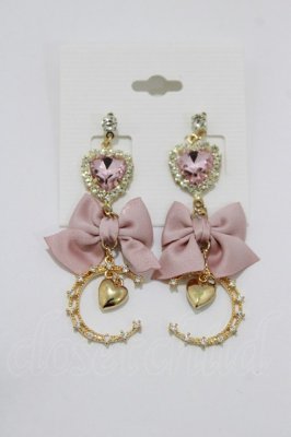 Preview of ムーンチャーム付きハートビジュピアス  ピンク