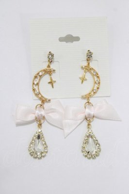 Preview of クリスタルムーンリボンピアス  ピンク