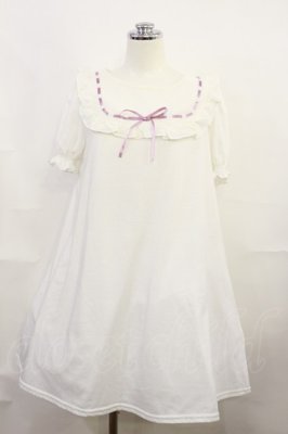 Preview of スクエアカラーカットワンピース M シロ×ピンク