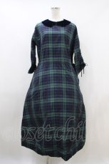 画像1: Jane Marple Dans Le Salon / メモリアルチェックベルベットカラードレス M グリーン×ネイビー H-26-10-07-1004-JM-OP-AK-ZH (1)