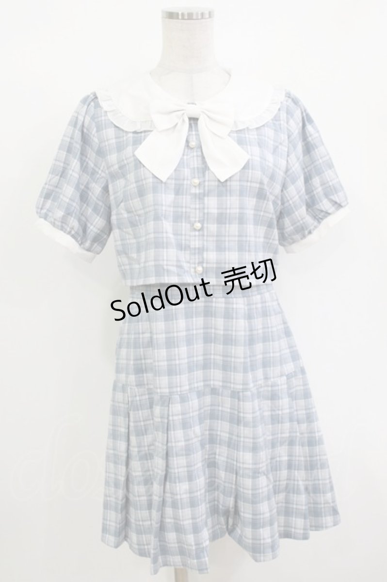 画像1: axes femme POETIQUE / バイカラードッキングミニワンピース M サックス/チェック H-26-10-08-034-AX-OP-NS-ZH (1)