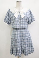 画像1: axes femme POETIQUE / バイカラードッキングミニワンピース M サックス/チェック H-26-10-08-034-AX-OP-NS-ZH (1)